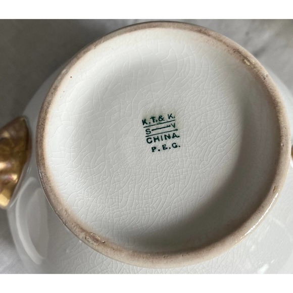 1920's K. T. & K. China Teapot with Lid White Porcelain Blue and Pink Floral - Picture 10 of 10